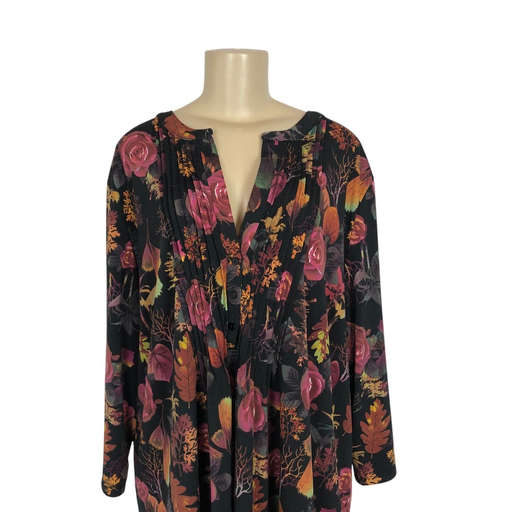 Serengeti Multicolor Floral Print Tunic Top Size 3X Button Front Boho Office - Picture 2 of 14